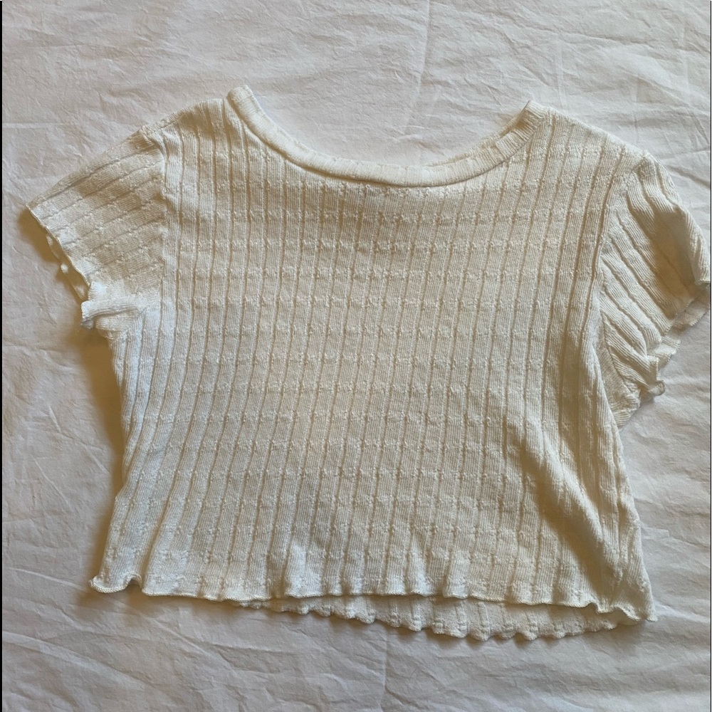 WHITE CROPPED COTTON T SHIRT